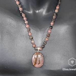 925 Sterling Silver Natural Rhodonite Necklace Self-love Crystal Gemstone Strong Clasp Necklace Forgiveness Necklace