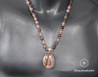 925 Sterling Silver Natural Rhodonite Necklace Self-love Crystal Gemstone Strong Clasp Necklace Forgiveness Necklace