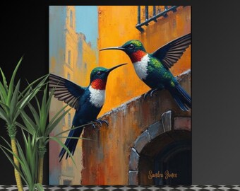 Vibrant Hummingbird Canvas Art, Colorful Tropical Bird Print, Ready to Hang 24 x 30
