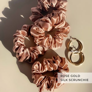 Rose Gold Silk Scrunchies | Pure Silk Scrunchies | Mulberry Silk | Best Seller Silk Scrunchy | Silk Hair Tie | Creaseless Hair | Scrunchy