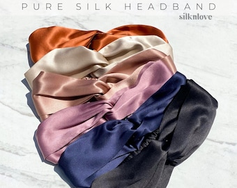 Reines Seidenstirnband | 100% Maulbeerseide | Seidenstirnband | Luxus Seide Haarwickel | Seiden Turban | Doppelt verdrehtes Stirnband | Front Knoten Stirnband