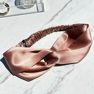 Rose Gold Silk Headband | 100% Mulberry Silk | Silky Headband | Pure Silk Headband | Silk Turban | Double Twist Headband Front Knot Headband