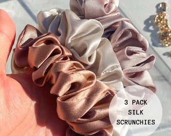Pink Silk Scrunchie Set | Best Silk Scrunchies | No Damage Hair Tie | Medium Scrunchies | Silk Scrunchies for Sleeping | Curly Hair Scrunchy