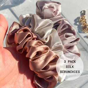 Pink Silk Scrunchie Set | Best Silk Scrunchies | No Damage Hair Tie | Medium Scrunchies | Silk Scrunchies for Sleeping | Curly Hair Scrunchy