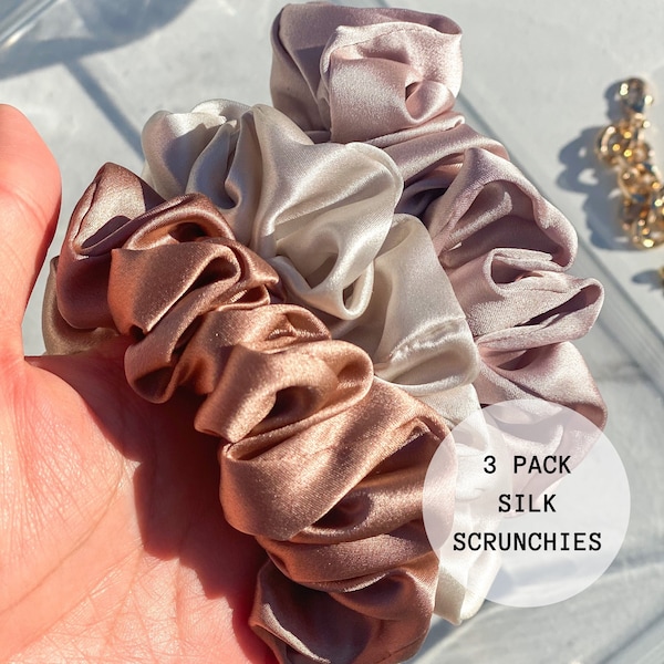 Rosa Seiden Scrunchie Set | Beste Seide Scrunchies | Kein Schaden Haargummi | Mittelgroße Scrunchies | Seiden Scrunchies zum Schlafen | Lockiges Haar Scrunchy