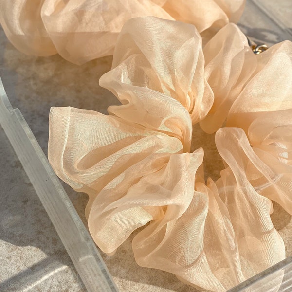 Beige Silk Organza Scrunchie | 100% Pure Silk | Messy Bun | Cute Silk Scrunchies |  Organza Silk Scrunchie | Organza Silk Fabric