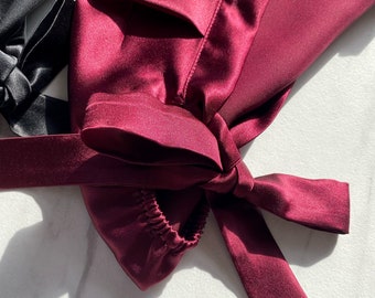 3 Stück Rote Satin-Schlafhauben Mit Verstellbarem Band – Haarschutz Für Lockiges & Geflochtenes Haar