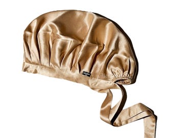 Mulberry Silk Sleep Bonnet, Beige Hair Cap, Comfortable Tie