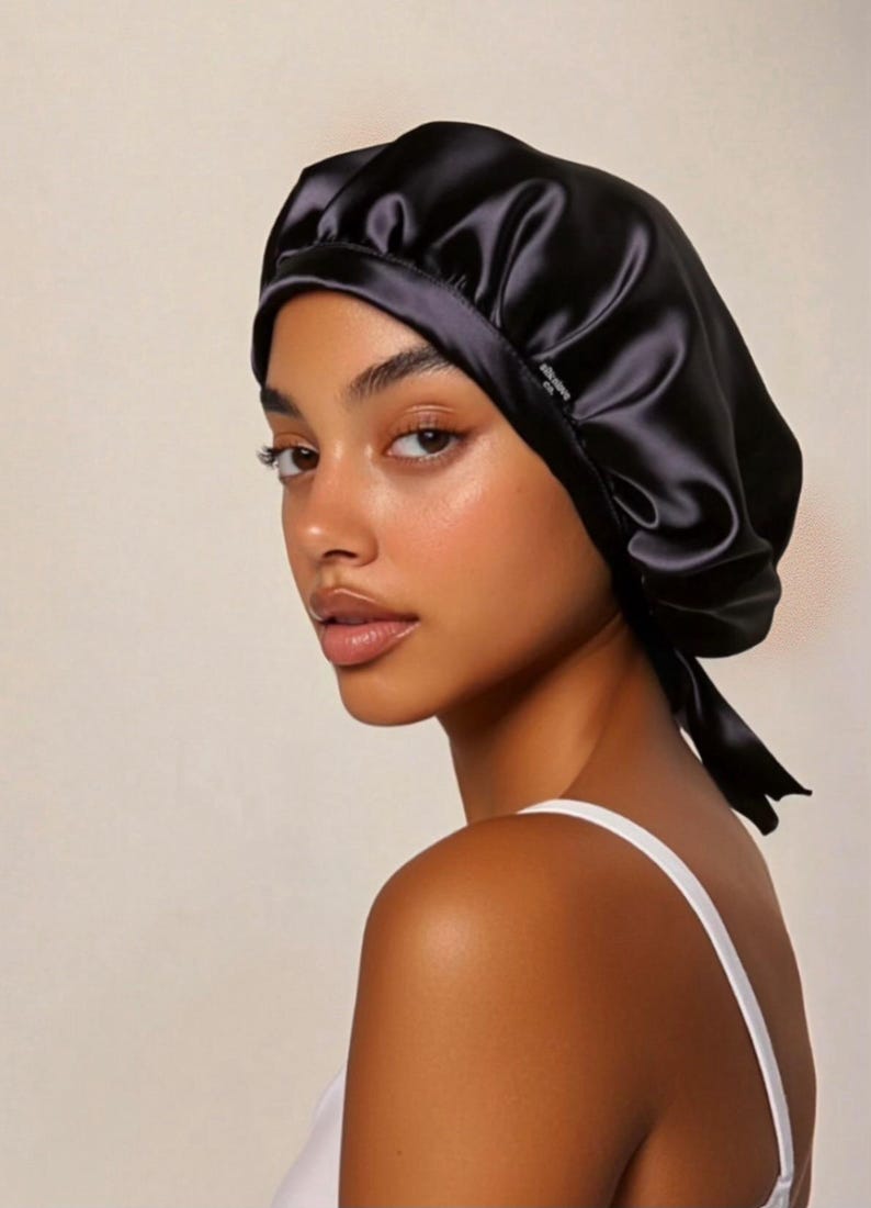Silk Bonnet | Pure Silk Hair Cap | Silk Sleep Cap | Silk Bonnet | Silky Bonnet | Comfortable Tie Silk Bonnet | Hair Protecting Silk Bonnet image 2