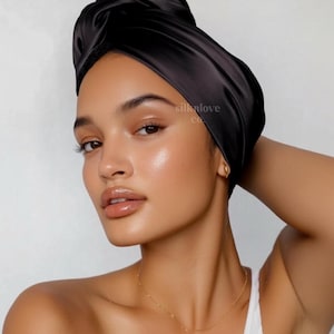 Mulberry Silk Hair Drying Turban | Microfiber Lined, Black