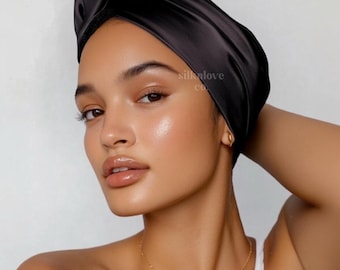 Mulberry Silk Hair Drying Turban | Microfiber Lined, Black