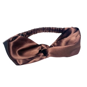 Brown Pure Silk Knotted Headband | 100% Mulberry Silk | Silk Headband | Luxury Silk Hair Wrap | Double Twist Headband | Front Knot Headband