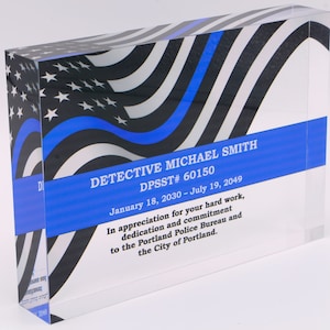 Police Blue Line Flag Plaque, Police Retirement Gift, Appreciation Award, Desktop Police Plaque, Recognition Award