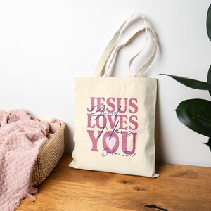 Jesus Loves You Canvas Tote Bag - Cute Farmers Market Bible Church Tote - Gift for Her - Beach Bag - Christian Gifts & Accessories