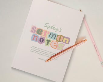 Sermon Notes Personalized Church Journal - Custom Softcover Notebook for Women - Gift For Girl Who Loves Jesus - Christian Baptism Gift