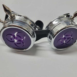 Cyber goggle with Spikes and acrylic lenses laser cut  in Bio Hazards symbol,Cyber Gothic Burning man cosplay