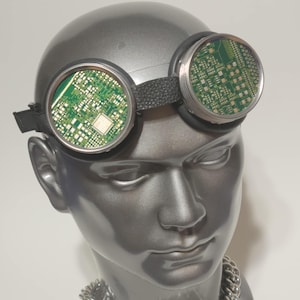 Aluminum Cyber goggle with laser cut unpopulated PCB.Rave Festivals Cyber Gothic Burning man cosplay