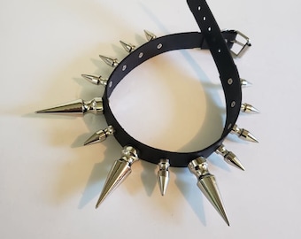 Goth Punk Leather Choker with 12 x 1&quot; & 3 x 2.2&quot;  German spikes