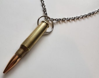 bullet necklace with real .308 caliber bullet and a Stainless Steel chain,Gothic Punk Biker Army surplus