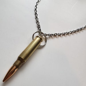 bullet necklace with real .308 caliber bullet and a Stainless Steel chain,Gothic Punk Biker Army surplus