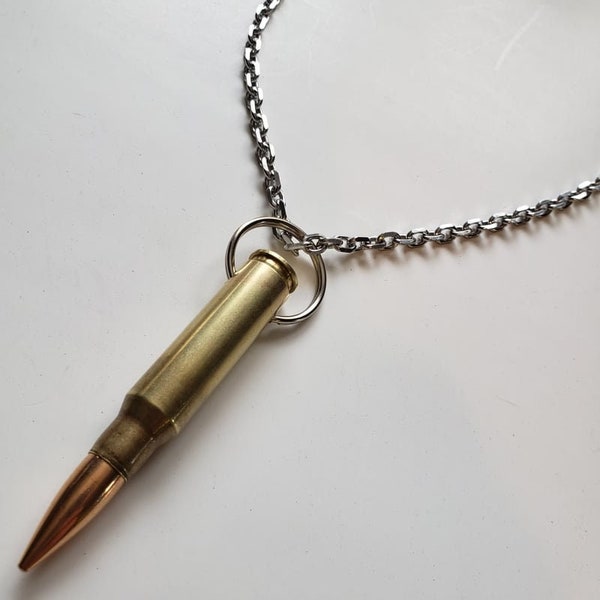 bullet necklace with real .308 caliber bullet and a Stainless Steel chain,Gothic Punk Biker Army surplus