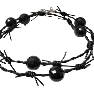 Barbed wire Choker made with hand braided real leather cord and Acrylic Beads added,Gothic Punk biker burning man