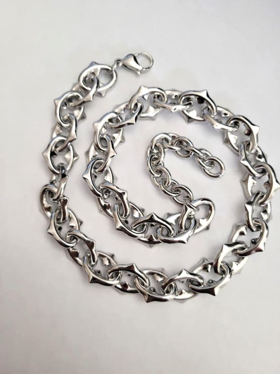 Non-tarnish 316L Stainless Steel Spiked Oval Link Chain Necklace