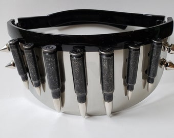 Face festival visor with riveted dummy bullets,Rave Burning man Cyber Gothic