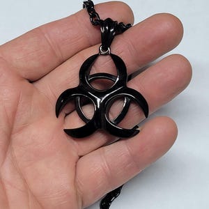 304 Stainless Steel Biohazard Symbole pendant necklace with link chain.Metal Biker Punk Goth