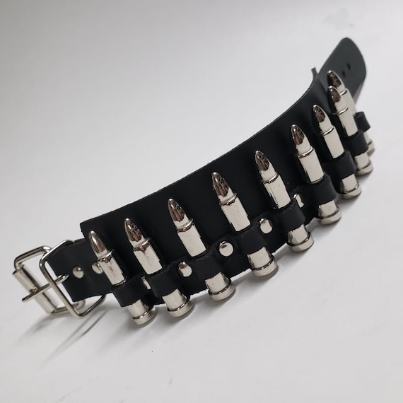 Gothic Punk Biker Real Leather Bracelet With Cast Bullet Studs Etsy
