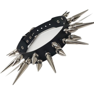 Leather Choker with spikes.Tree spikes choker .Gothic fashion. Punk Jewelry.heavy metal cyber cosplay biker