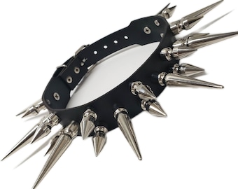 Leather Choker with spikes.Tree spikes choker .Gothic fashion. Punk Jewelry.heavy metal cyber cosplay biker