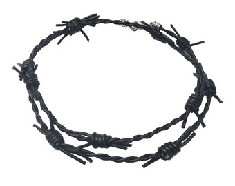 Barbed wire Choker made with hand braided real leather cord