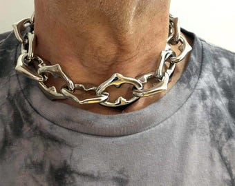 Non-Tarnish 304 Stainless Steel Spiked Oval Link Chain Necklace. Very chunky size links 1.5" x 1.25" each