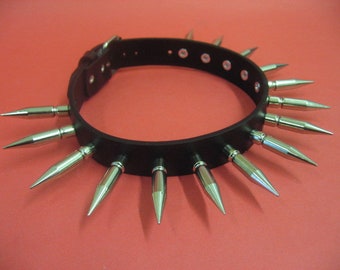 Goth Punk Leather Choker with 15 x 1.8" spikes