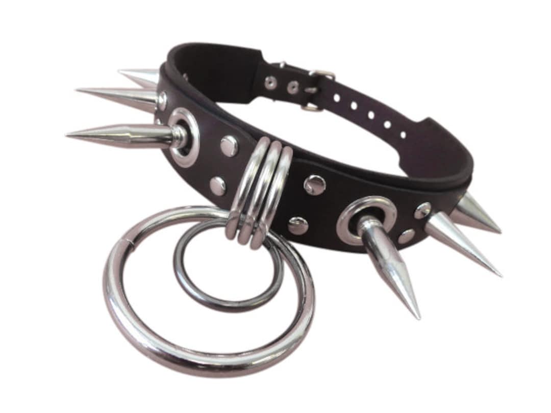 Leather Choker With Hoops and Spikes