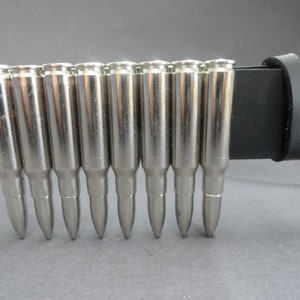 Belt Buckle made of 8 x .308 Caliber fired bullets riveted on a metal plate.Punk Gothic Heavy Metal Cosplay