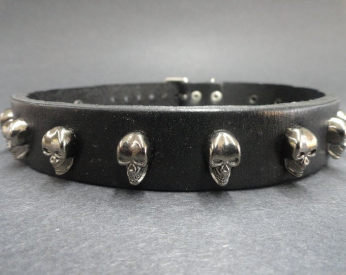 Leather Choker with skull heads.Gothic Punk Biker Cosplay