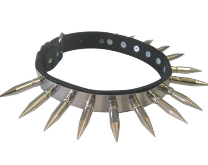 Goth Punk Heavy Metal Leather Choker with Stainless Steel plate and Spikes