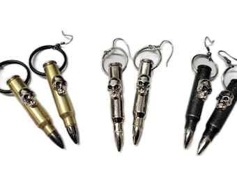 Pendientes de balas hechos con piezas reales recicladas, calibre 0.223. Punk Gótico Cosplay Biker Burning man