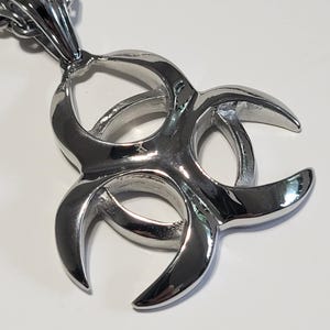 304 Stainless Steel Biohazard Symbole pendant necklace with link chain.Metal Biker Punk Goth