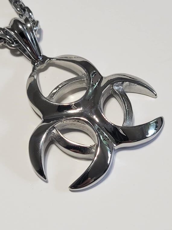 304 Stainless Steel Biohazard Symbole Pendant Necklace With Link 