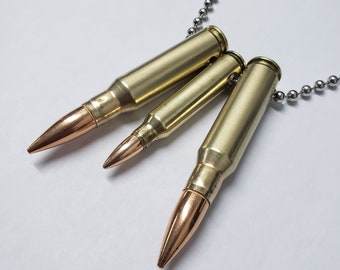 Bullet necklace with 2 x .308 caliber & 1 .223 caliber bullets Punk Gothic Biker