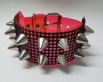 Cyber Gothic Punk Rock PVC Bracelet with plastic mesh and cone spikes