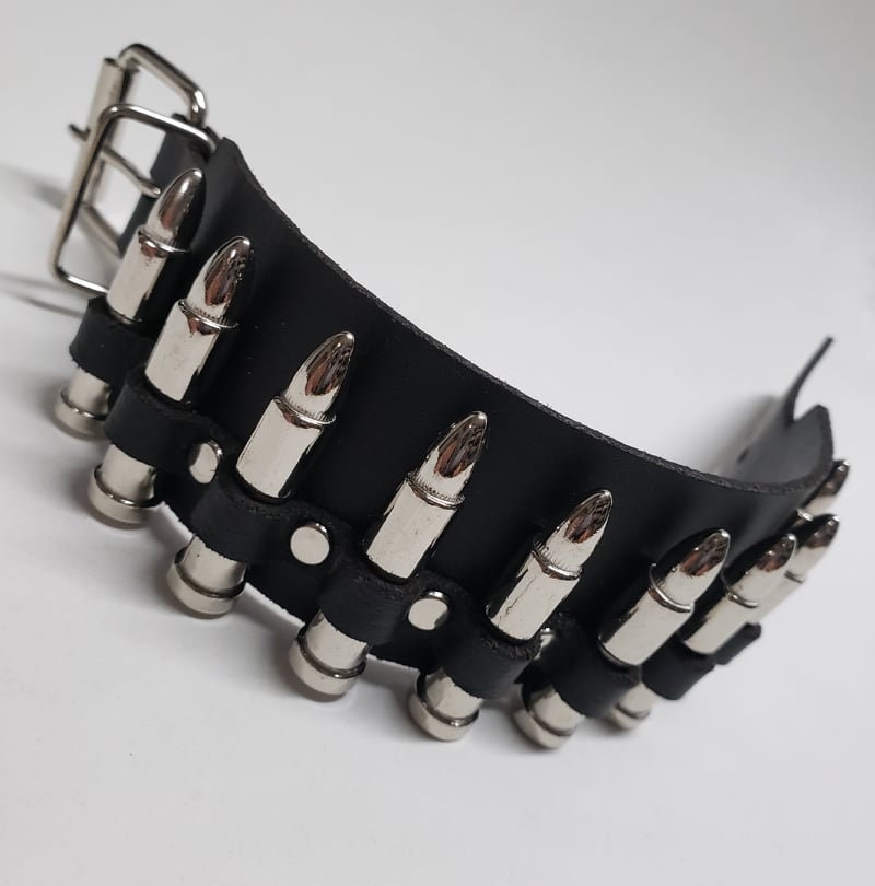 Gothic Punk Biker Real Leather Bracelet With Cast Bullet Gothic Punk Biker Real Leather Bracelet With Cast Bullet