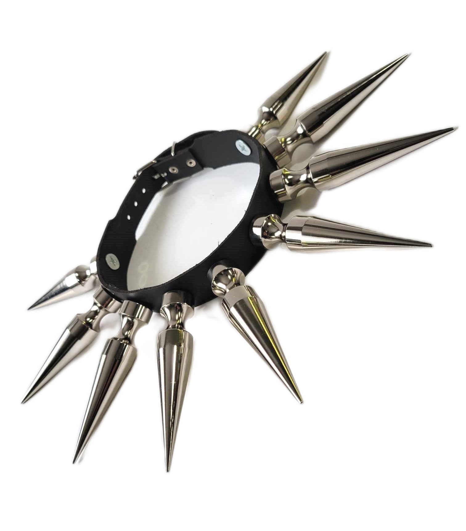 Leather Choker with 9 long tree spikes 3.75" high,Punk Goth Metal