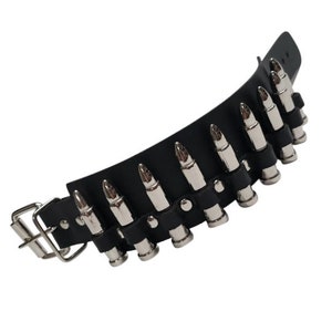 Gothic Punk Biker real leather bracelet with cast bullet studs