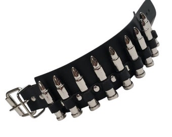 Gothic Punk Biker real leather bracelet with cast bullet studs