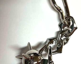 304 Stainless Steel Flail Ball & spiky chunky links and rad snap buckle,key chain,Medieval Flail Key chain,Spiked Mace Ball Keychain