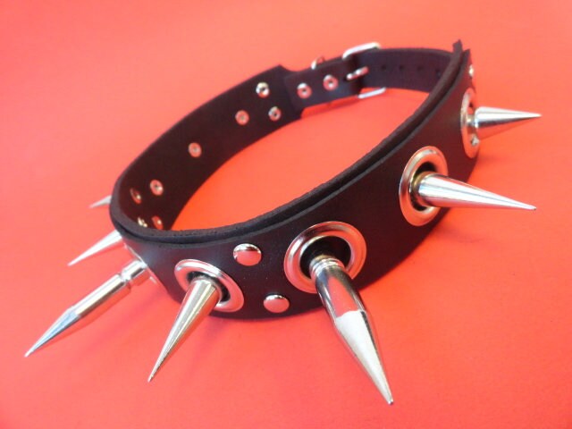 Leather Choker With Eyelets & Long Spikes,punk Rock Gothic